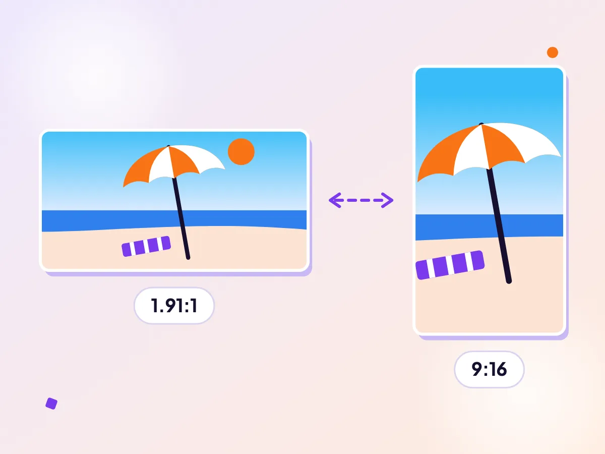 A beach scene framed for Instagram, with the shape shown from wide to tall