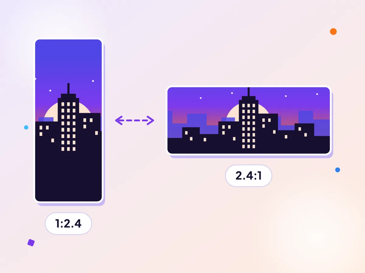 A city skyline in a video frame, with the shape LinkedIn allows from 1:2.4 to 2.4:1