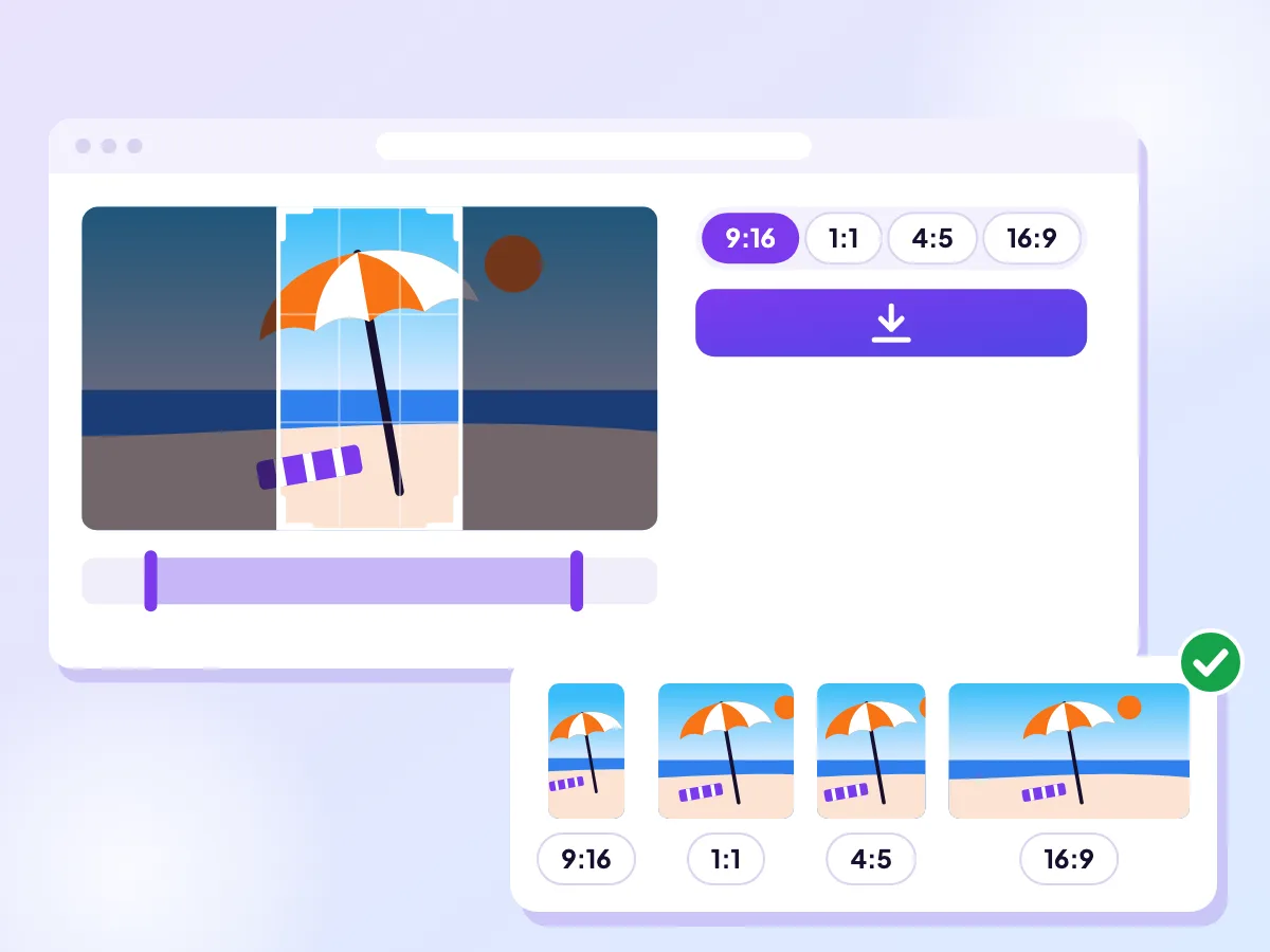 A beach clip in the Resize tool with the All 4 sizes option switched on